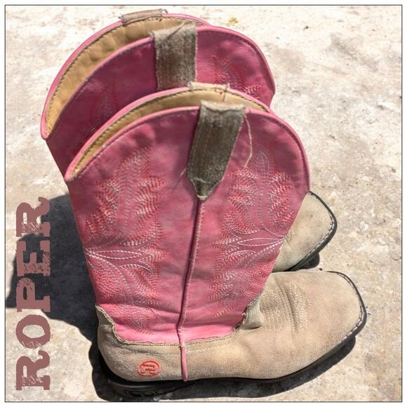 ROPER Kids Western Dazzle Light Up Cowboy Boots Pink & Tank Girls Size 2 - Picture 2 of 8